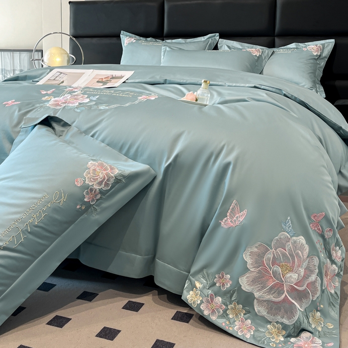 91家纺网 家纺一手货源 找家纺 （总）润锦云 2026新款A类亲肤棉精品刺绣四件套-山茶花系列