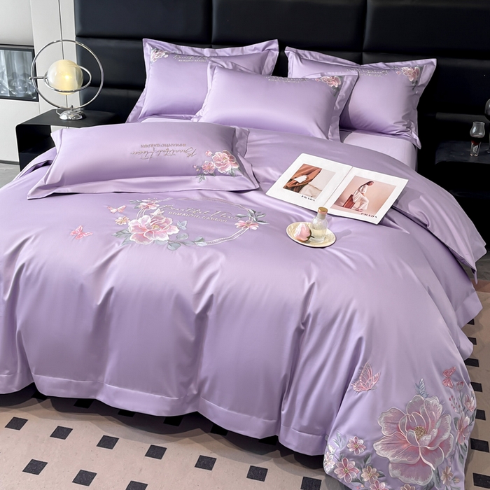 91家纺网 家纺一手货源 找家纺 （总）润锦云 2026新款A类亲肤棉精品刺绣四件套-山茶花系列