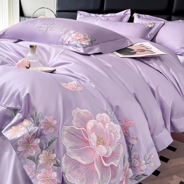 91家纺网 家纺一手货源 找家纺 （总）润锦云 2026新款A类亲肤棉精品刺绣四件套-山茶花系列