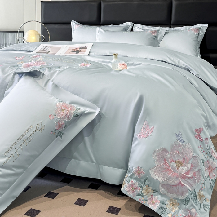 91家纺网 家纺一手货源 找家纺 （总）润锦云 2026新款A类亲肤棉精品刺绣四件套-山茶花系列