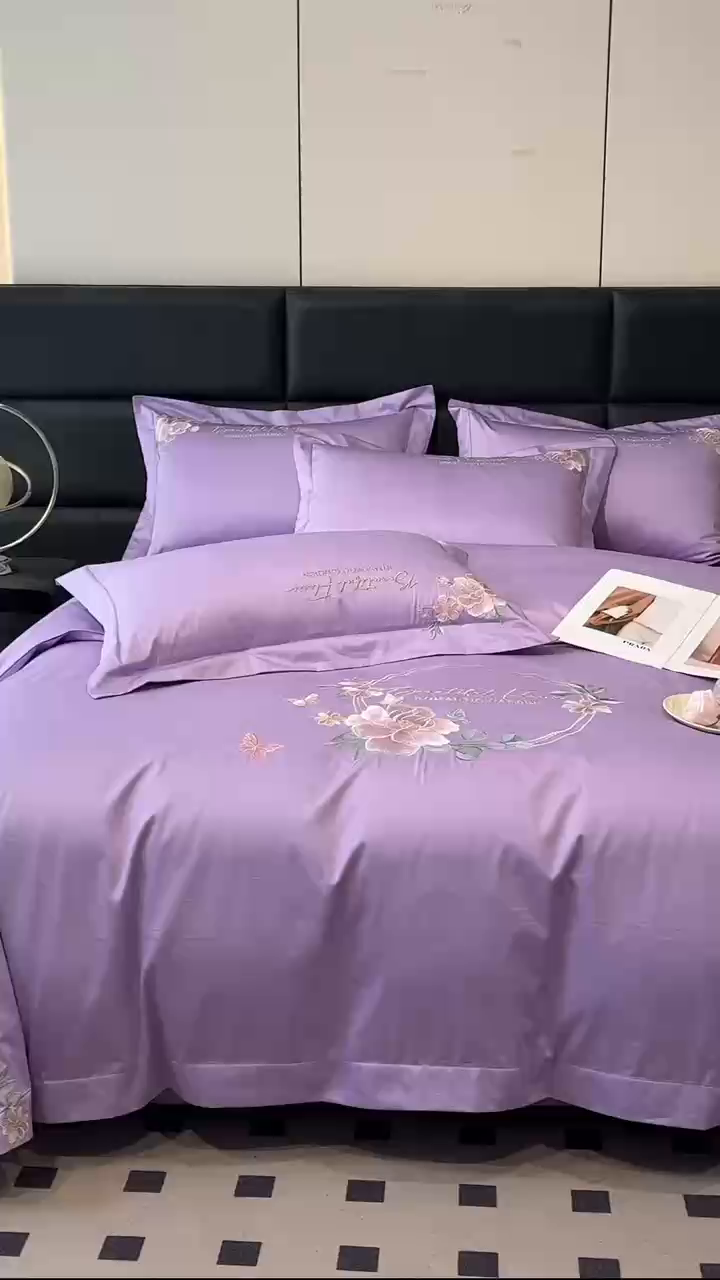 91家纺网 家纺一手货源 找家纺 （总）润锦云 2026新款A类亲肤棉精品刺绣四件套-山茶花系列