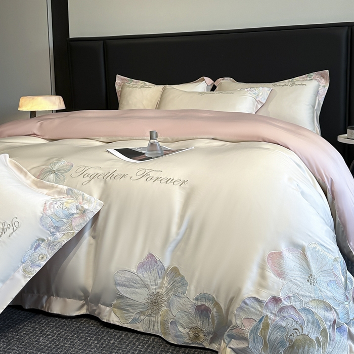 91家纺网 家纺一手货源 找家纺 （总）润锦云 2026新款A类亲肤棉高支高密刺绣四件套花溪系列