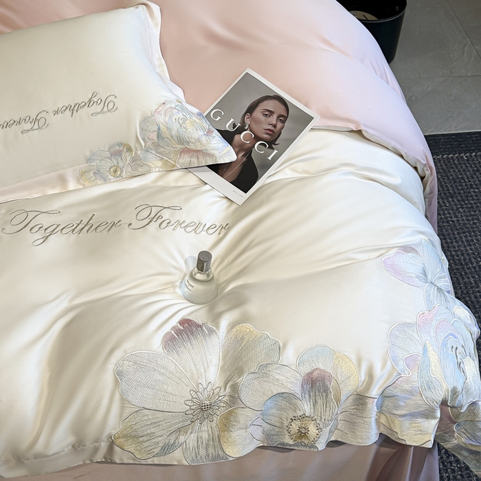 91家纺网 家纺一手货源 找家纺 （总）润锦云 2026新款A类亲肤棉高支高密刺绣四件套花溪系列