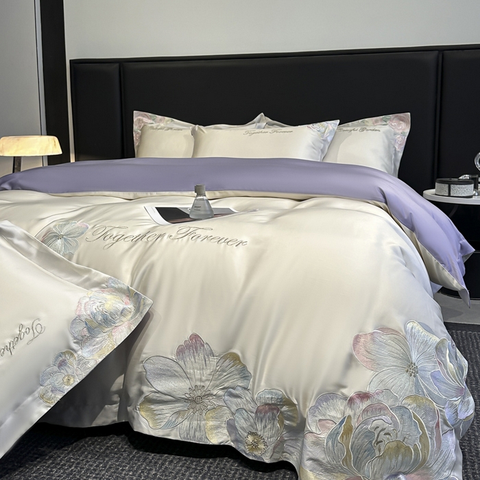 91家纺网 家纺一手货源 找家纺 （总）润锦云 2026新款A类亲肤棉高支高密刺绣四件套花溪系列