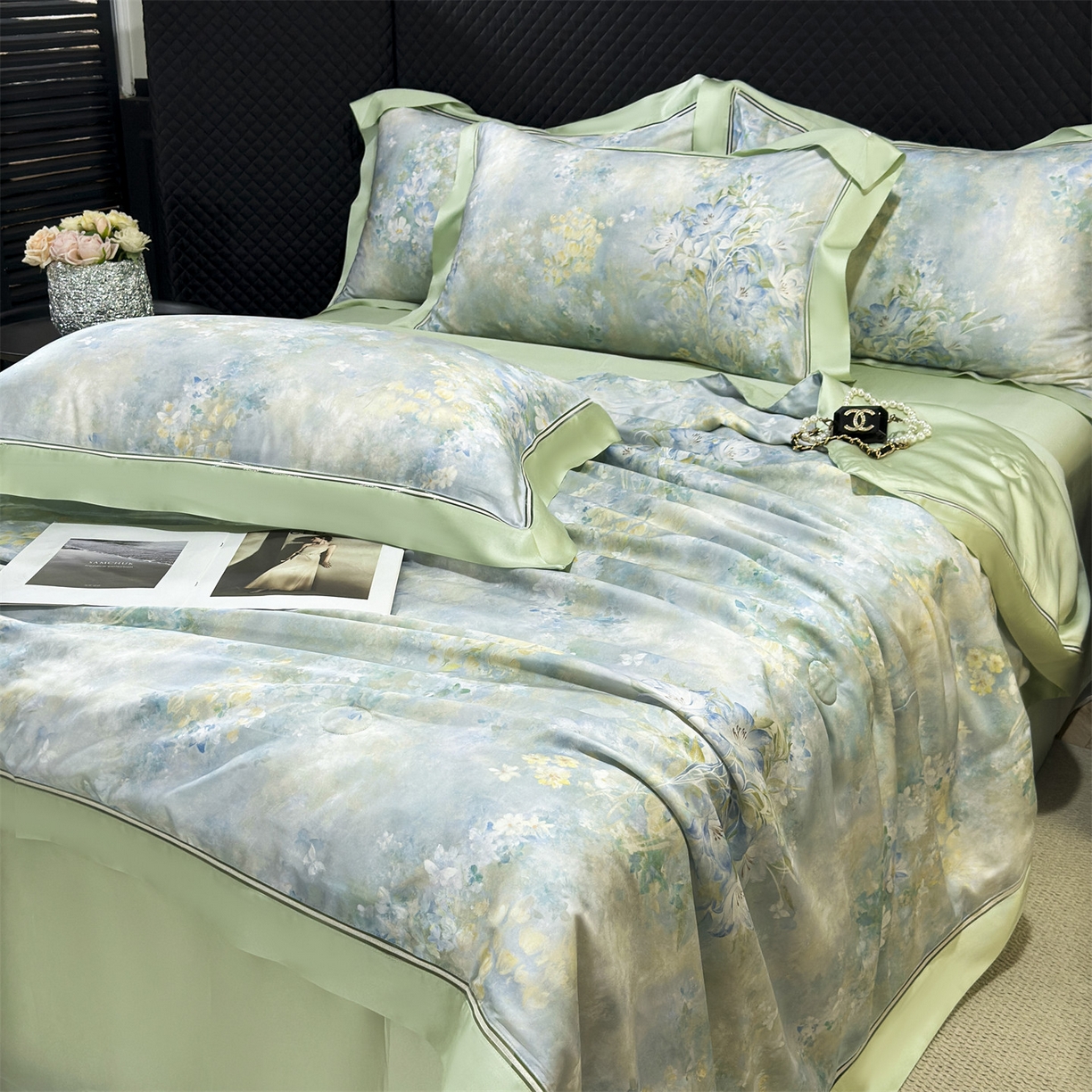 91家纺网 家纺一手货源 找家纺 岚司羽 2026春夏新款60天丝夏被四件套夏凉被空调被系列 晨露