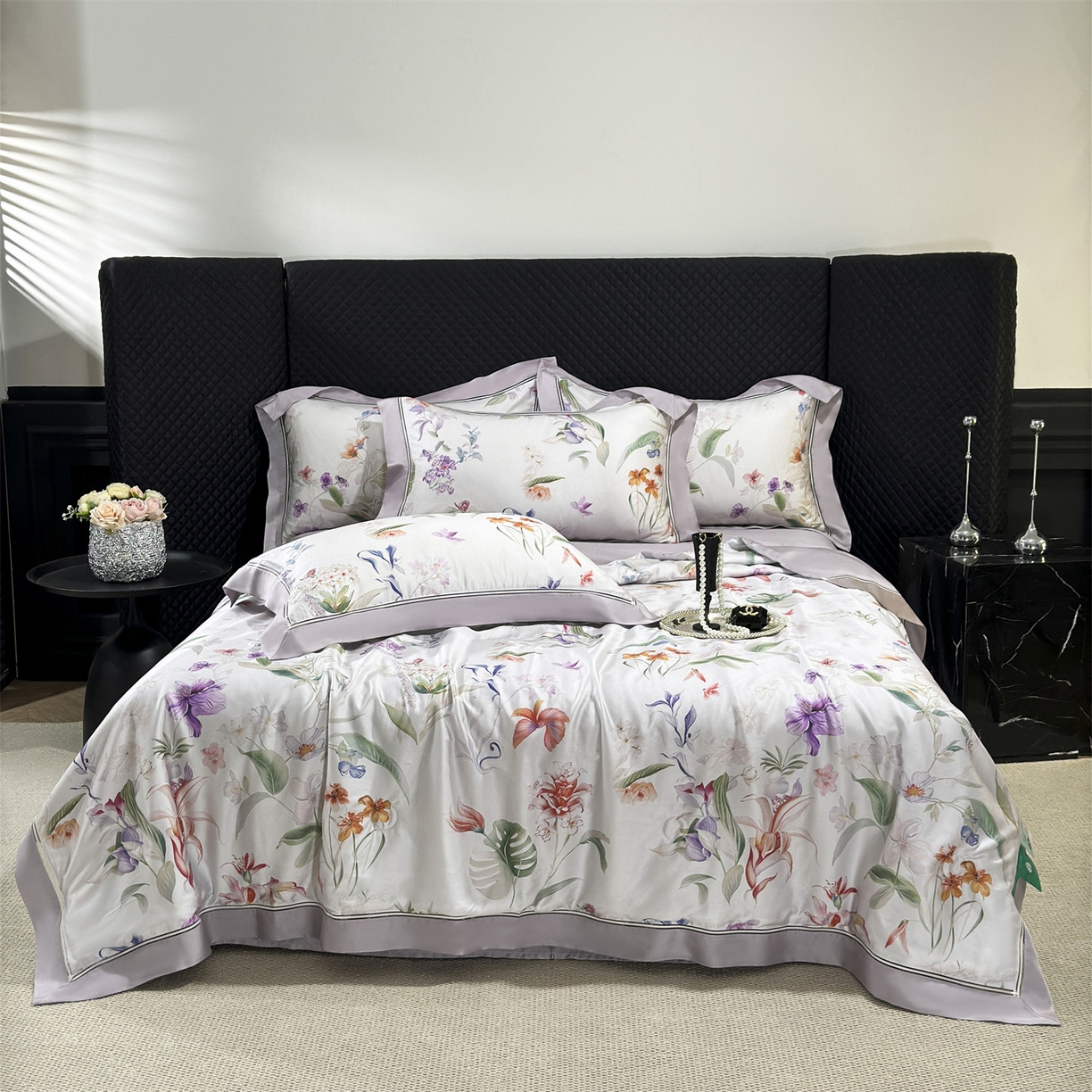 91家纺网 家纺一手货源 找家纺 岚司羽 2026春夏新款60天丝夏被四件套夏凉被空调被系列 雨润芳菲