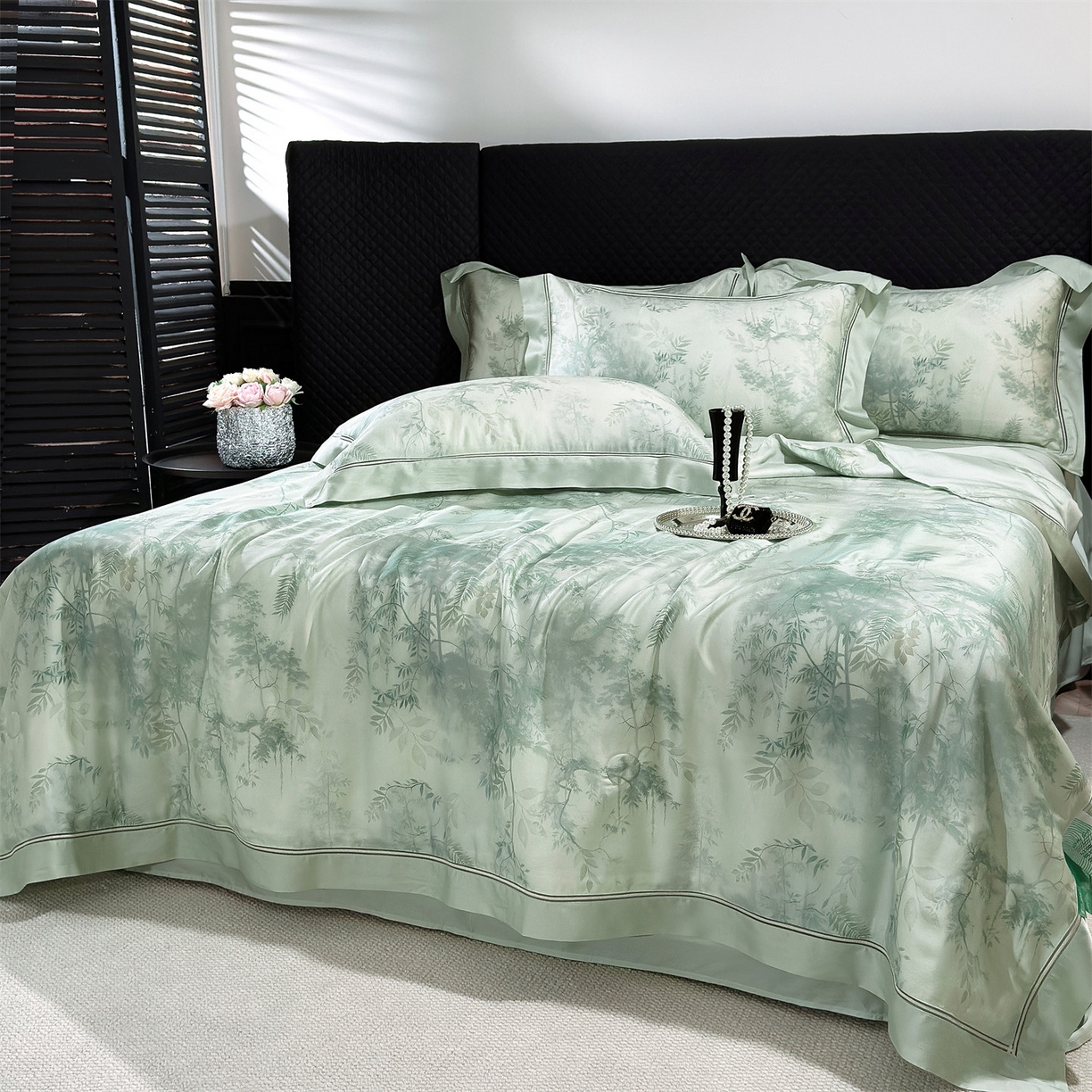 91家纺网 家纺一手货源 找家纺 岚司羽 2026春夏新款60天丝夏被四件套夏凉被空调被系列 望舒竹海