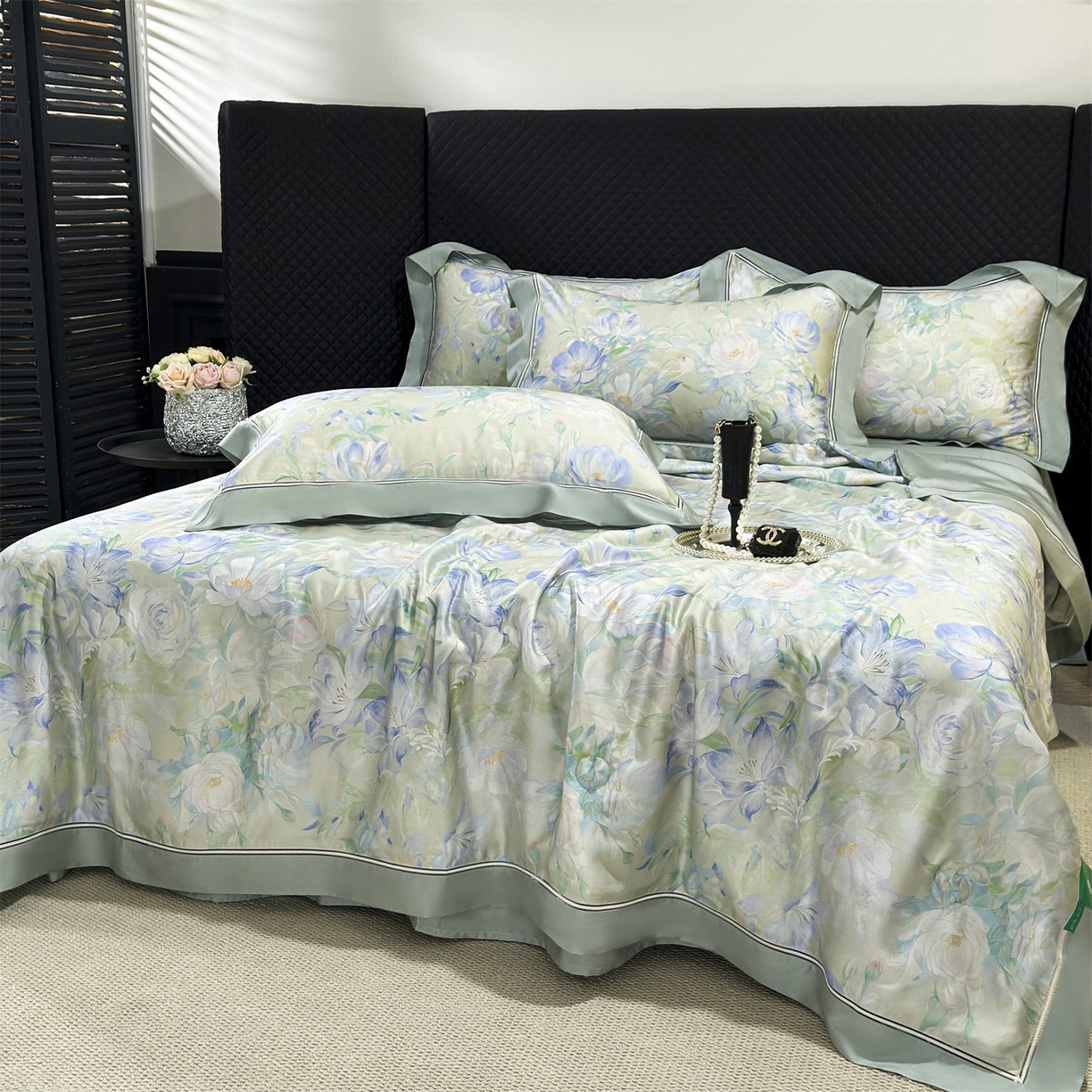 91家纺网 家纺一手货源 找家纺 岚司羽 2026春夏新款60天丝夏被四件套夏凉被空调被系列 柚青