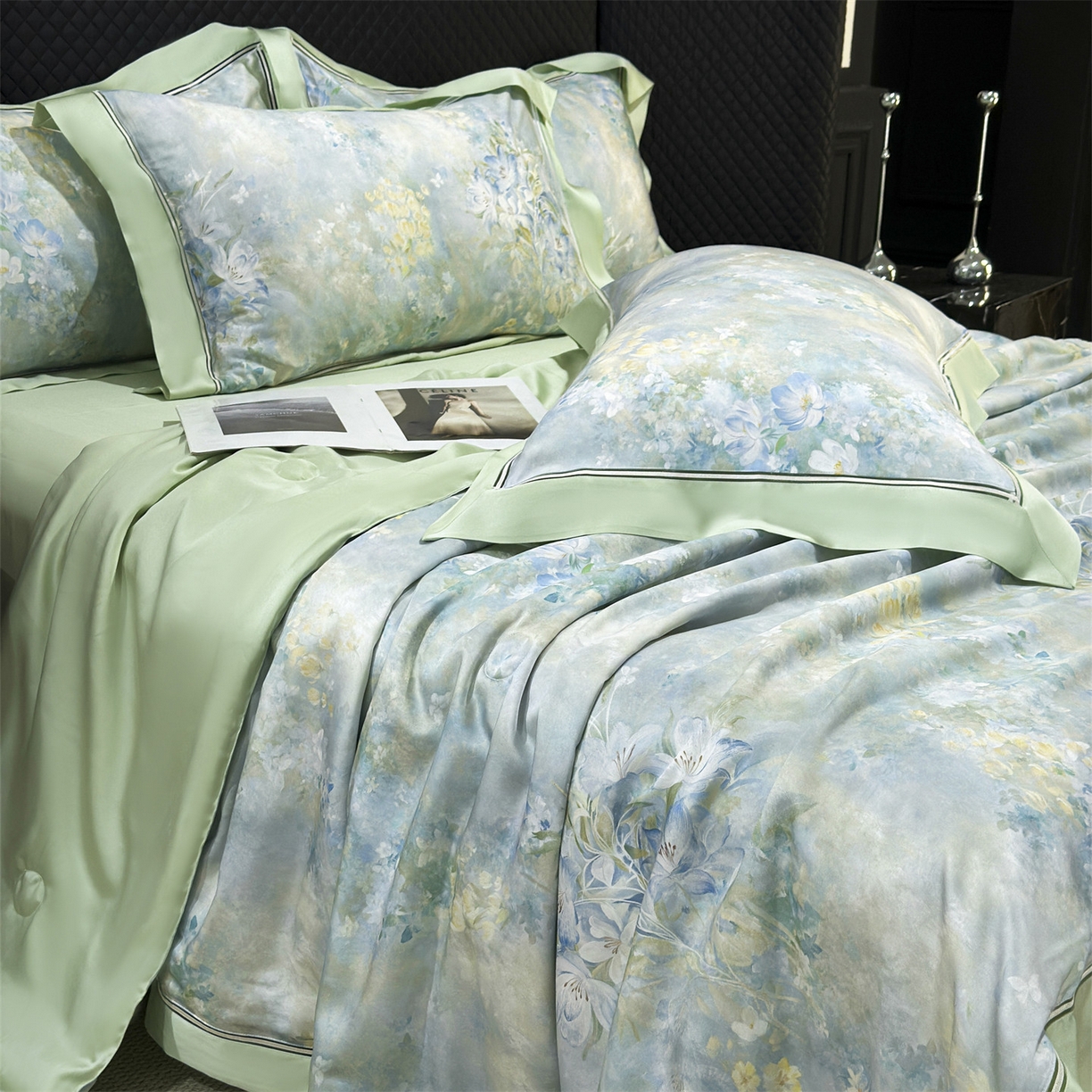 91家纺网 家纺一手货源 找家纺 岚司羽 2026春夏新款60天丝夏被四件套夏凉被空调被系列 晨露