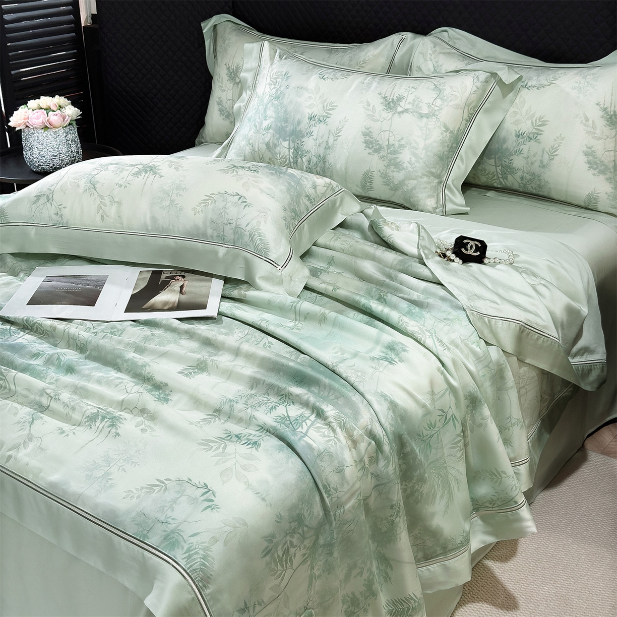 91家纺网 家纺一手货源 找家纺 岚司羽 2026春夏新款60天丝夏被四件套夏凉被空调被系列 望舒竹海