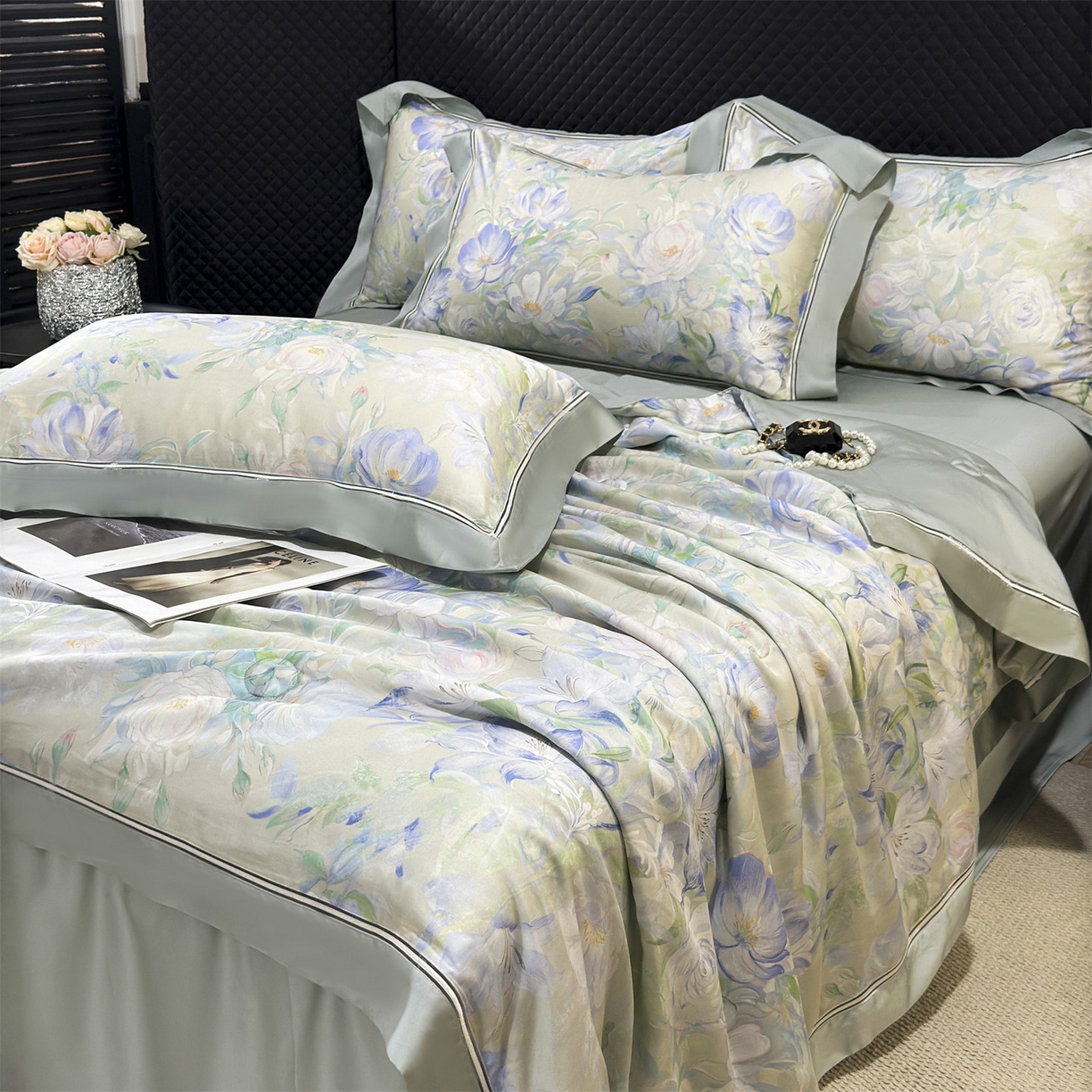 91家纺网 家纺一手货源 找家纺 岚司羽 2026春夏新款60天丝夏被四件套夏凉被空调被系列 柚青