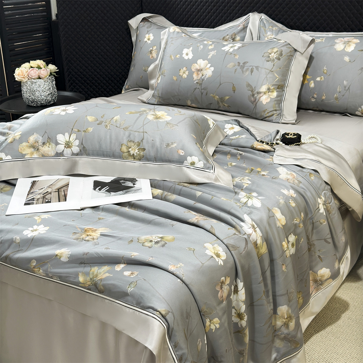 91家纺网 家纺一手货源 找家纺 岚司羽 2026春夏新款60天丝夏被四件套夏凉被空调被系列 苏叶