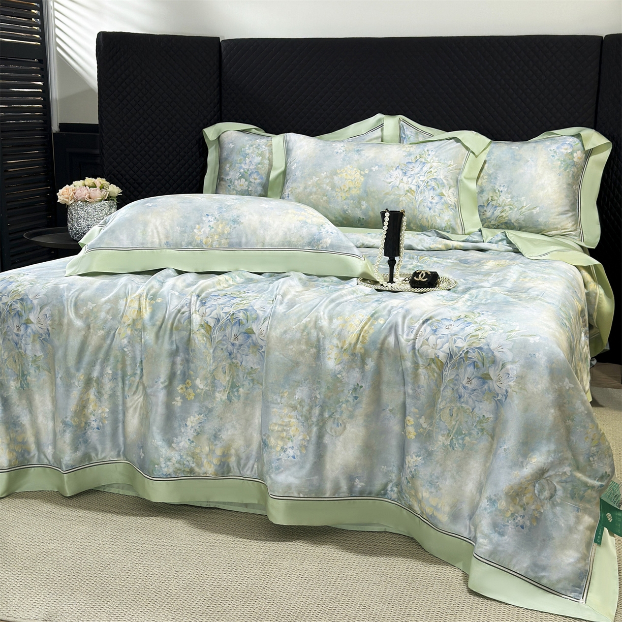 91家纺网 家纺一手货源 找家纺 岚司羽 2026春夏新款60天丝夏被四件套夏凉被空调被系列 晨露