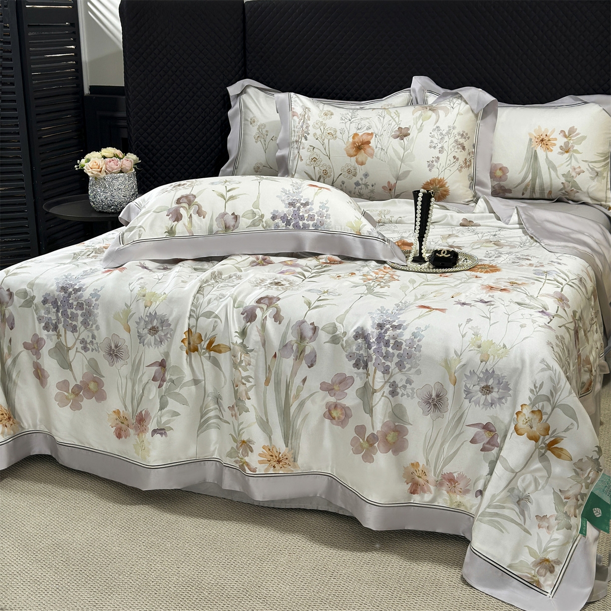 91家纺网 家纺一手货源 找家纺 岚司羽 2026春夏新款60天丝夏被四件套夏凉被空调被系列 花颂