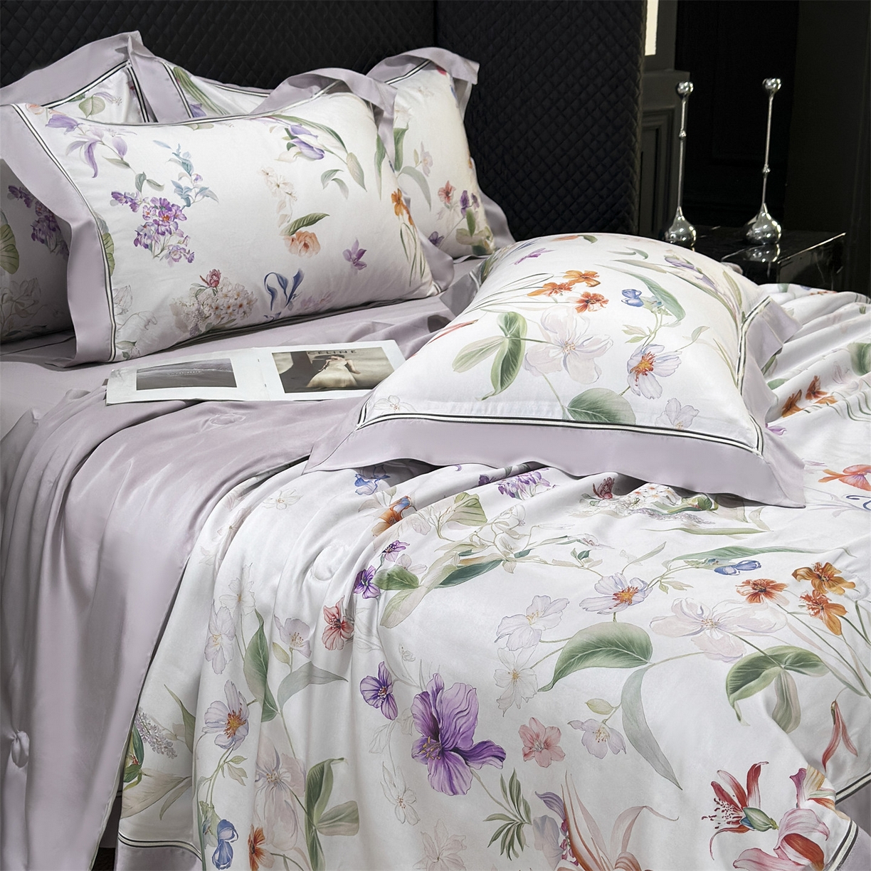 91家纺网 家纺一手货源 找家纺 岚司羽 2026春夏新款60天丝夏被四件套夏凉被空调被系列 雨润芳菲