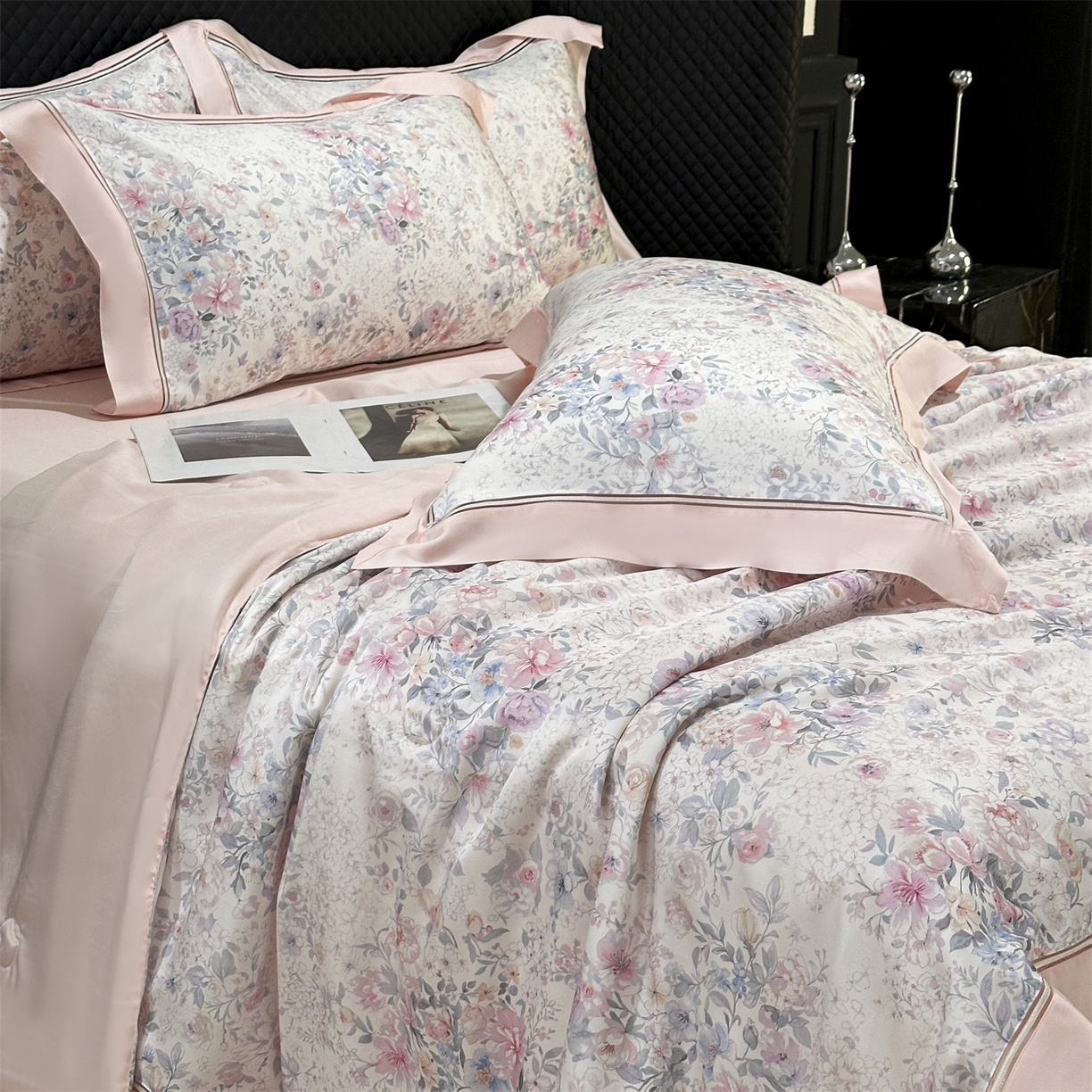 91家纺网 家纺一手货源 找家纺 岚司羽 2026春夏新款60天丝夏被四件套夏凉被空调被系列 隽永繁花