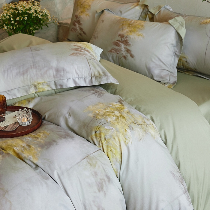 91家纺网 家纺一手货源 找家纺 润锦云 2026春夏新款全棉纯棉13372数码印花四件套 唯有暗香-绿