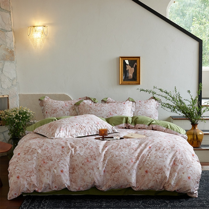 润锦云 2026春夏新款全棉纯棉13372数码印花四件套 日落花语-灰