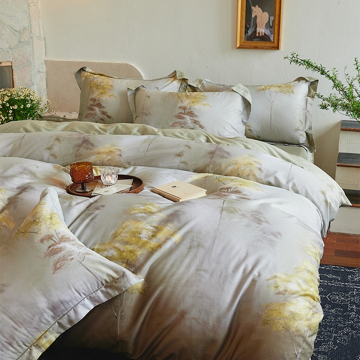 91家纺网 家纺一手货源 找家纺 润锦云 2026春夏新款全棉纯棉13372数码印花四件套 唯有暗香-绿