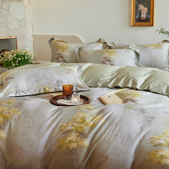 91家纺网 家纺一手货源 找家纺 润锦云 2026春夏新款全棉纯棉13372数码印花四件套 唯有暗香-绿