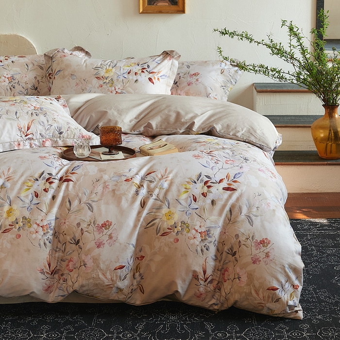 91家纺网 家纺一手货源 找家纺 润锦云 2026春夏新款全棉纯棉13372数码印花四件套 蔷薇花开-黄