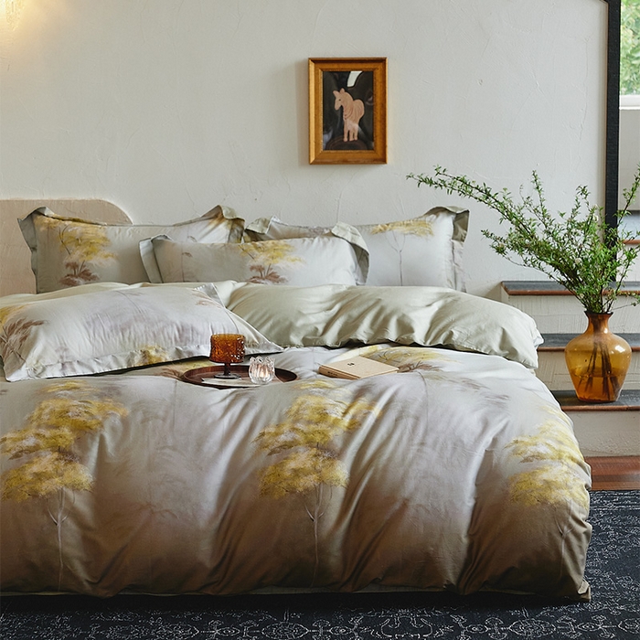 91家纺网 家纺一手货源 找家纺 润锦云 2026春夏新款全棉纯棉13372数码印花四件套 唯有暗香-绿