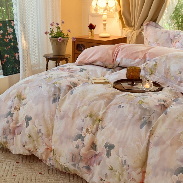 91家纺网 家纺一手货源 找家纺 润锦云 2026春夏新款全棉纯棉13372数码印花四件套 清香悠悠-绿