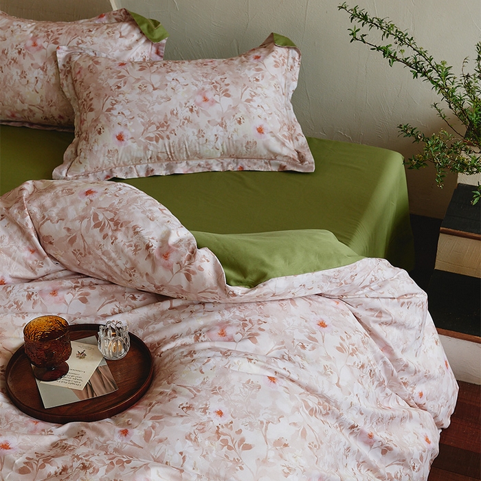 91家纺网 家纺一手货源 找家纺 润锦云 2026春夏新款全棉纯棉13372数码印花四件套 日落花语-灰