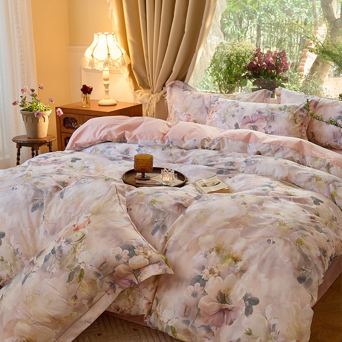 91家纺网 家纺一手货源 找家纺 润锦云 2026春夏新款全棉纯棉13372数码印花四件套 清香悠悠-绿