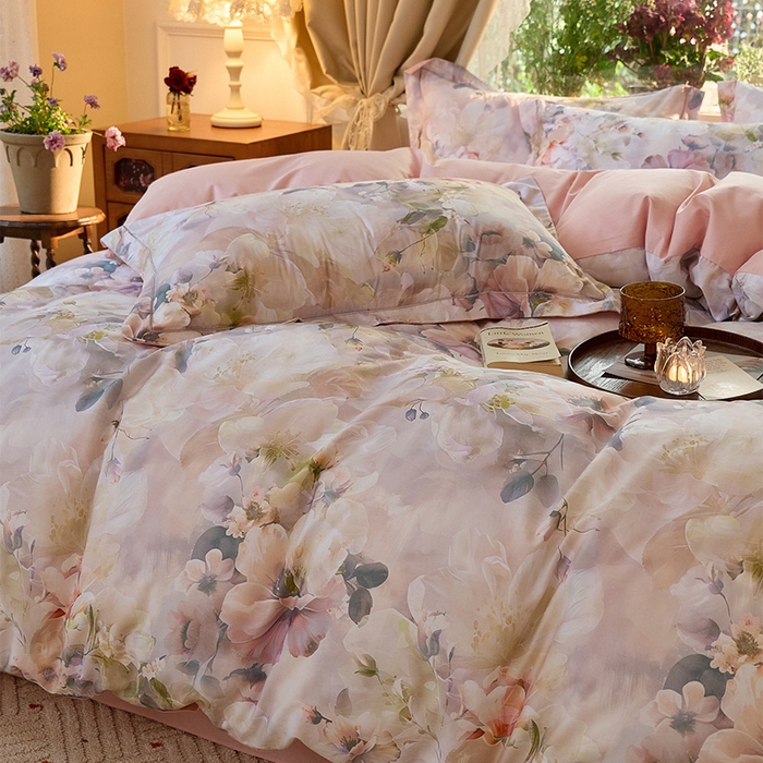 91家纺网 家纺一手货源 找家纺 润锦云 2026春夏新款全棉纯棉13372数码印花四件套 清香悠悠-绿