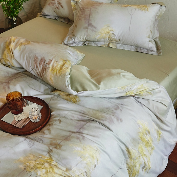 91家纺网 家纺一手货源 找家纺 润锦云 2026春夏新款全棉纯棉13372数码印花四件套 唯有暗香-绿