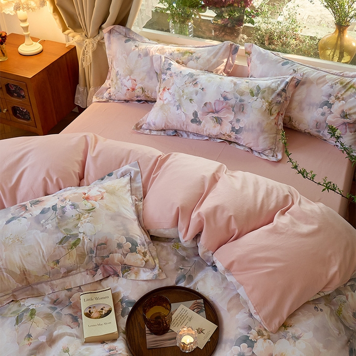 91家纺网 家纺一手货源 找家纺 润锦云 2026春夏新款全棉纯棉13372数码印花四件套 清香悠悠-绿