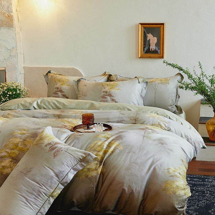 91家纺网 家纺一手货源 找家纺 润锦云 2026春夏新款全棉纯棉13372数码印花四件套 唯有暗香-绿