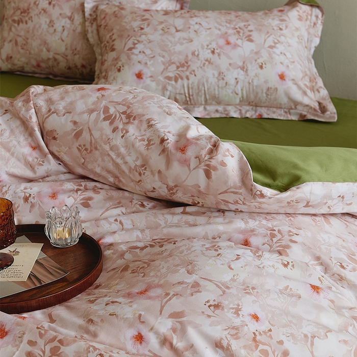 91家纺网 家纺一手货源 找家纺 润锦云 2026春夏新款全棉纯棉13372数码印花四件套 日落花语-灰