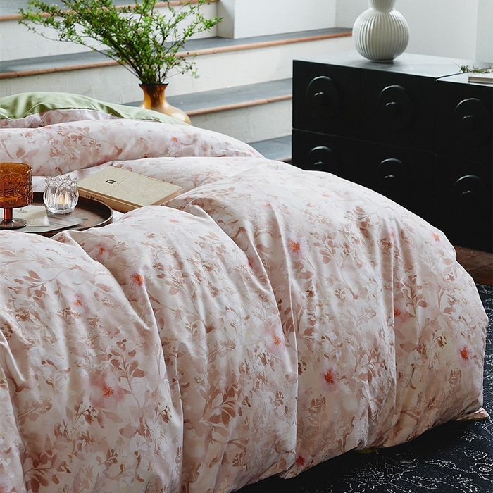 91家纺网 家纺一手货源 找家纺 润锦云 2026春夏新款全棉纯棉13372数码印花四件套 日落花语-灰