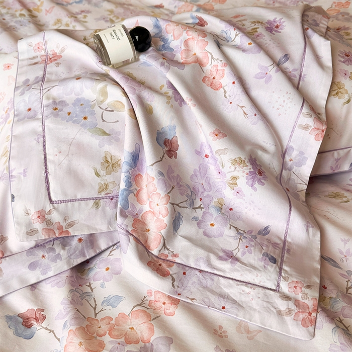 91家纺网 家纺一手货源 找家纺 润锦云 2026春夏新款全棉纯棉13372数码印花四件套 爱恋花环-紫