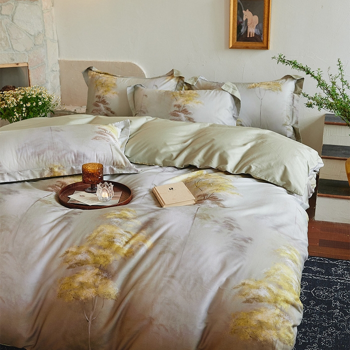 91家纺网 家纺一手货源 找家纺 润锦云 2026春夏新款全棉纯棉13372数码印花四件套 唯有暗香-绿