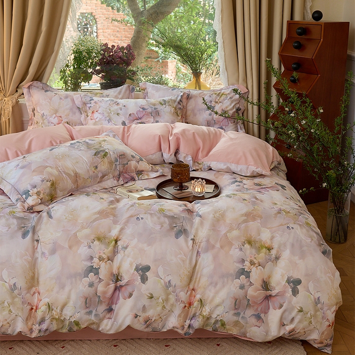 91家纺网 家纺一手货源 找家纺 润锦云 2026春夏新款全棉纯棉13372数码印花四件套 清香悠悠-绿