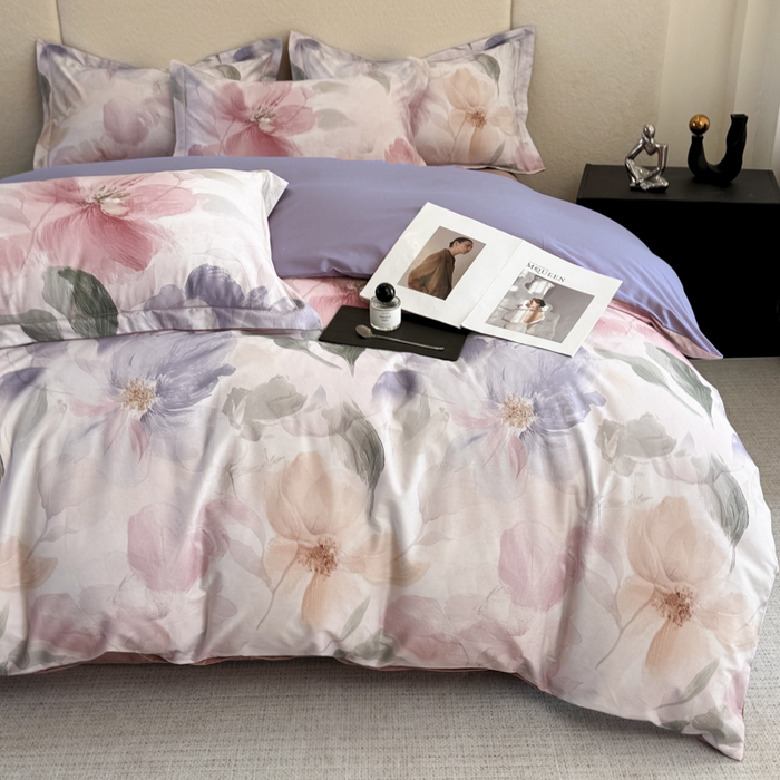 91家纺网 家纺一手货源 找家纺 润锦云 2026春夏新款全棉纯棉13372数码印花四件套 美尼尔-粉