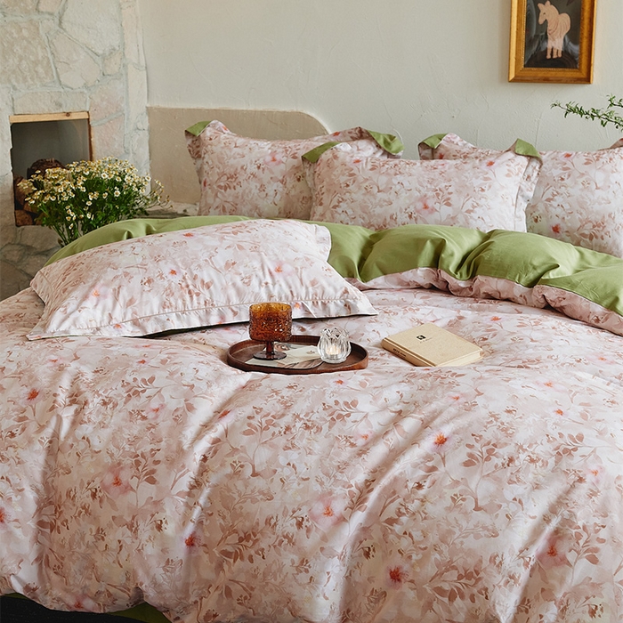 91家纺网 家纺一手货源 找家纺 润锦云 2026春夏新款全棉纯棉13372数码印花四件套 日落花语-灰