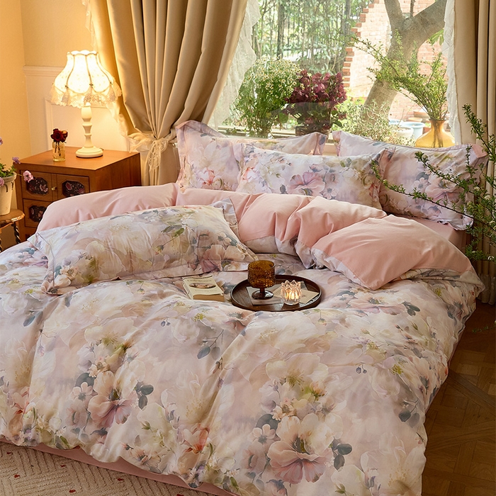 91家纺网 家纺一手货源 找家纺 润锦云 2026春夏新款全棉纯棉13372数码印花四件套 清香悠悠-绿