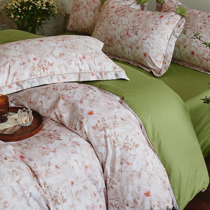 91家纺网 家纺一手货源 找家纺 润锦云 2026春夏新款全棉纯棉13372数码印花四件套 日落花语-灰