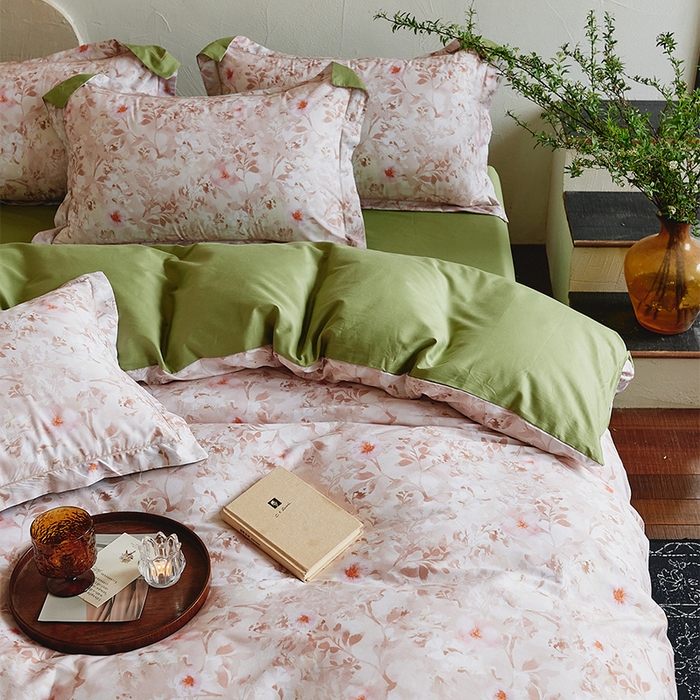 91家纺网 家纺一手货源 找家纺 润锦云 2026春夏新款全棉纯棉13372数码印花四件套 日落花语-灰