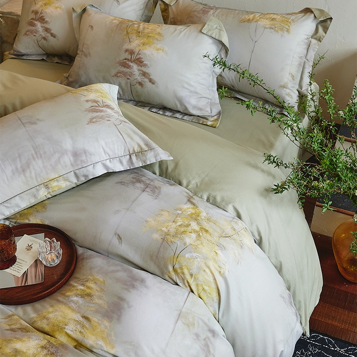 91家纺网 家纺一手货源 找家纺 润锦云 2026春夏新款全棉纯棉13372数码印花四件套 唯有暗香-绿