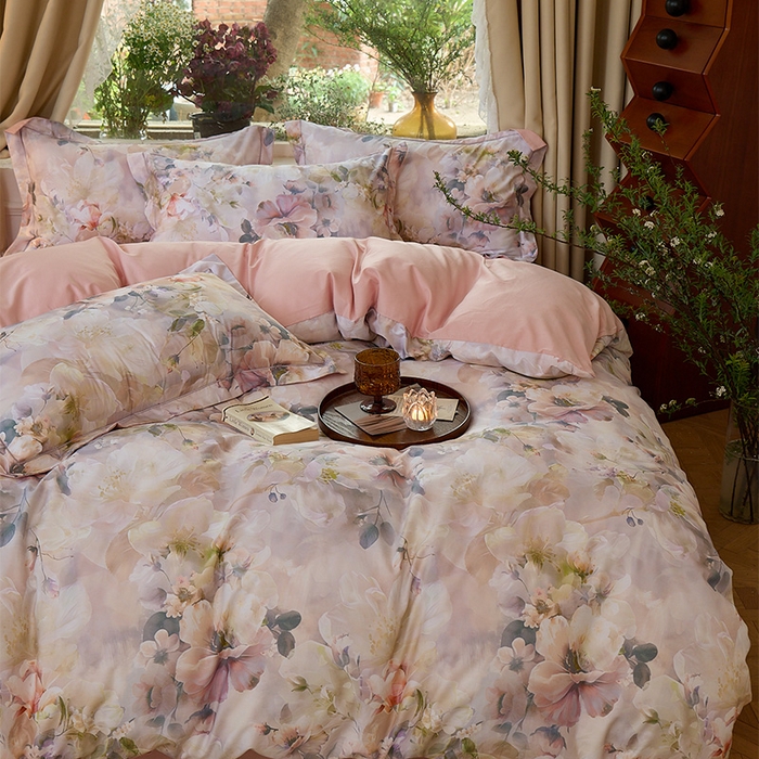 91家纺网 家纺一手货源 找家纺 润锦云 2026春夏新款全棉纯棉13372数码印花四件套 清香悠悠-绿