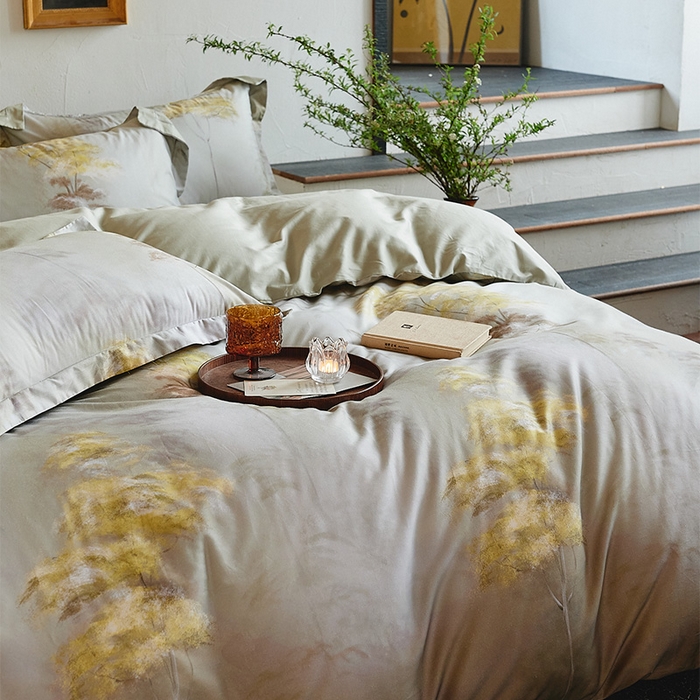 91家纺网 家纺一手货源 找家纺 润锦云 2026春夏新款全棉纯棉13372数码印花四件套 唯有暗香-绿