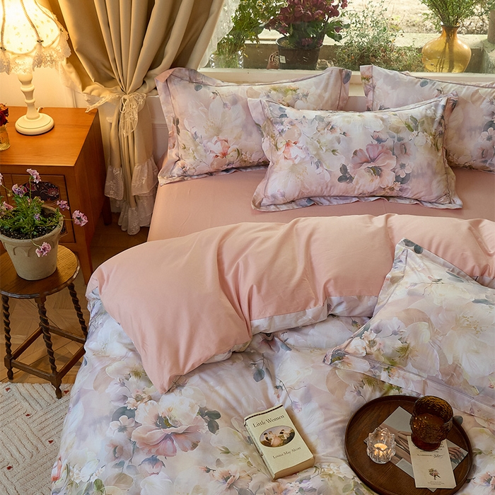 91家纺网 家纺一手货源 找家纺 润锦云 2026春夏新款全棉纯棉13372数码印花四件套 清香悠悠-绿