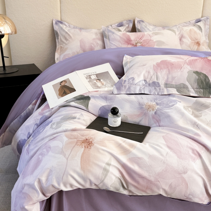 91家纺网 家纺一手货源 找家纺 润锦云 2026春夏新款全棉纯棉13372数码印花四件套 美尼尔-粉