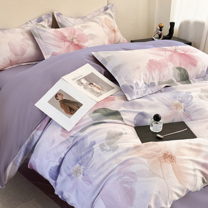 91家纺网 家纺一手货源 找家纺 润锦云 2026春夏新款全棉纯棉13372数码印花四件套 美尼尔-粉