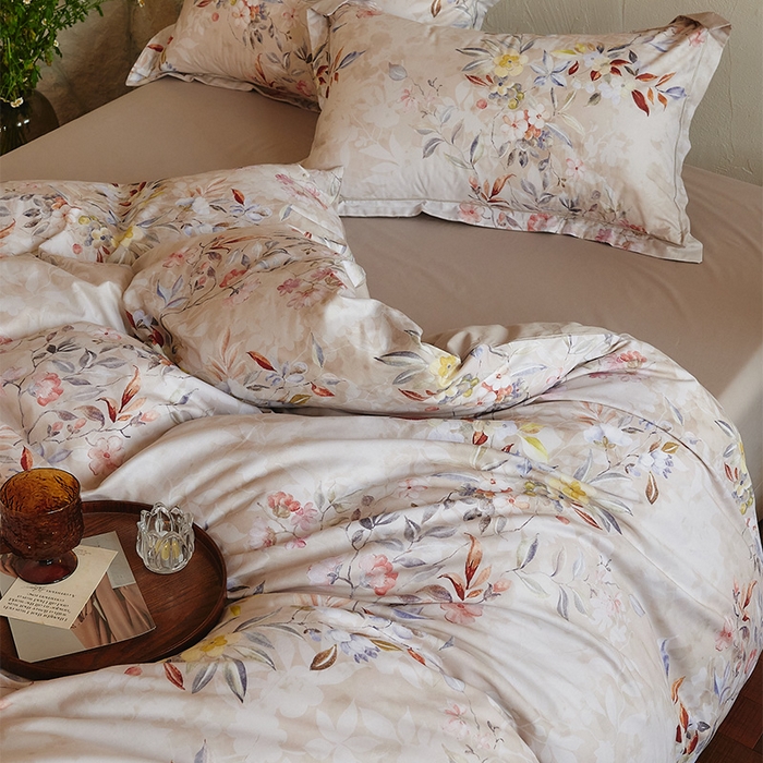 91家纺网 家纺一手货源 找家纺 润锦云 2026春夏新款全棉纯棉13372数码印花四件套 蔷薇花开-黄